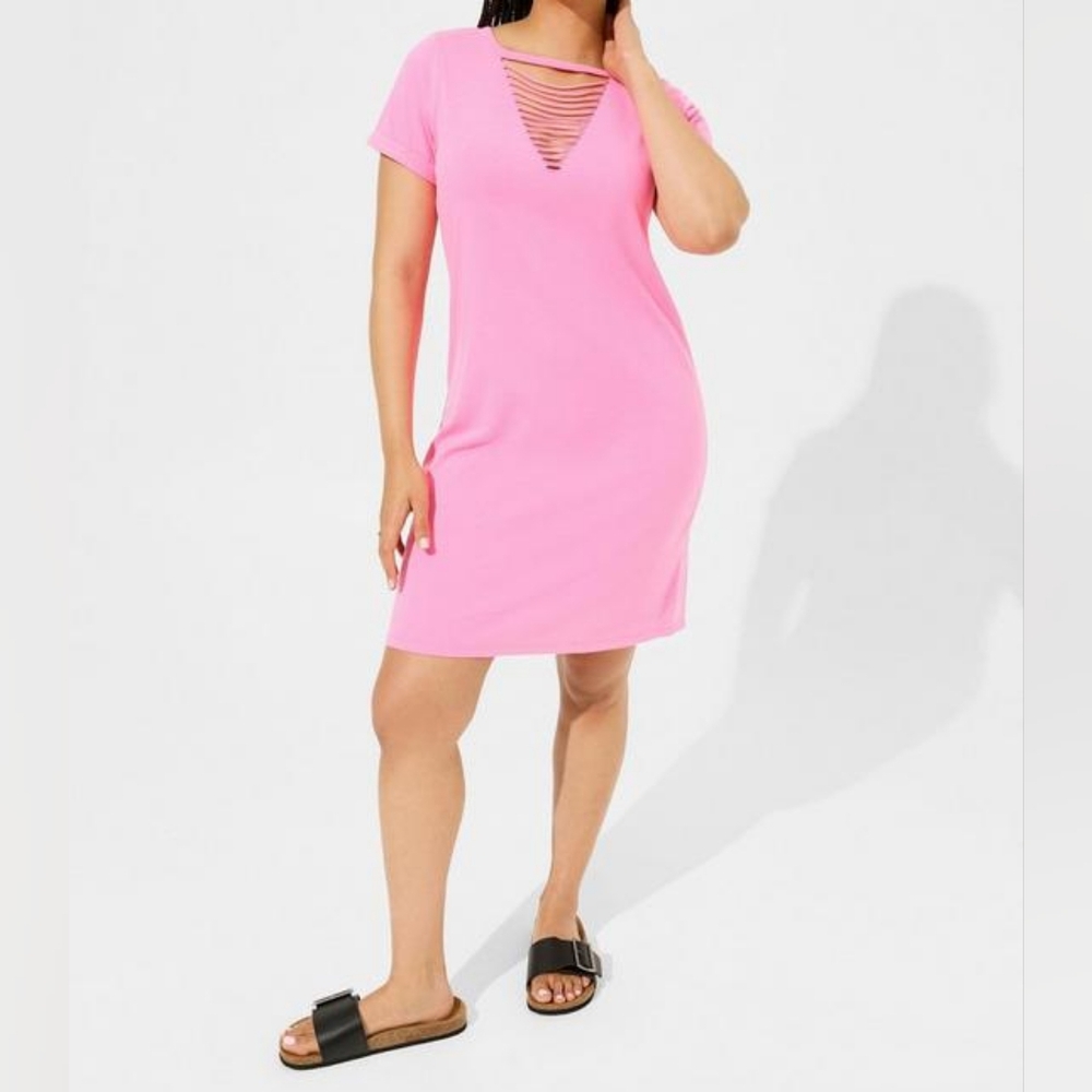 Torrid Pink Cotton Slashed V Neck Casual T Shirt Dress Size 3X NWT